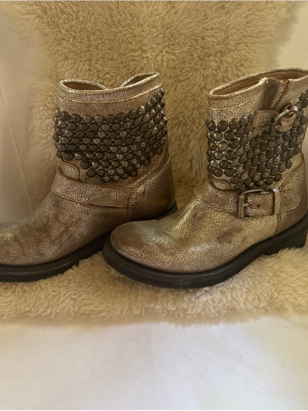 ASH Studded Metallic Short Boots - Champagne Gold